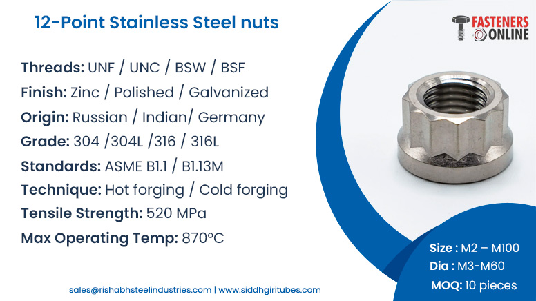 12-Point Stainless Steel nuts
