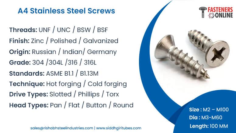 A4 Stainless Steel Screws