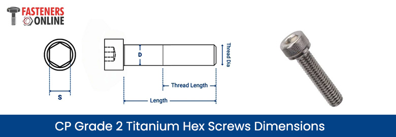 Cp grade 2 titanium Hex Screws Dimensions