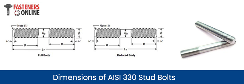 Dimensions of AISI 330 Stud Bolts