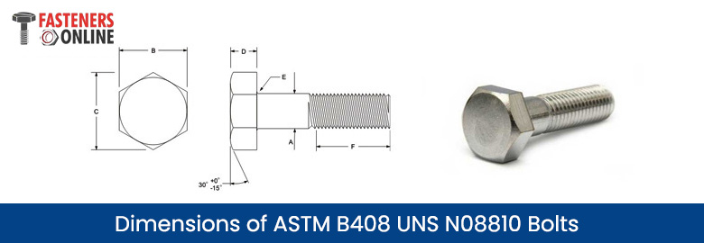 Dimensions of ASTM B408 UNS N08810 Bolts