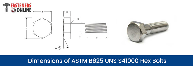 Dimensions of ASTM B625 UNS S41000 Hex Bolts