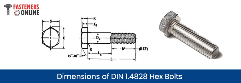 Dimensions of DIN 1.4828 Hex Bolts