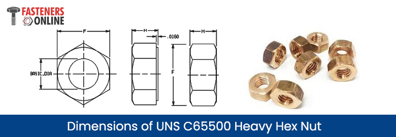 Dimensions of UNS C65500 Heavy Hex Nut
