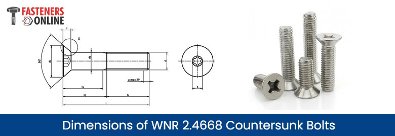 Dimensions of WNR 2.4668 countersunk bolts