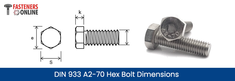 DIN 933 A2-70 Hex Bolt Dimensions