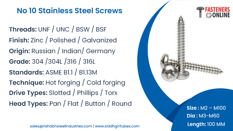 No 10 Stainless Steel Screws