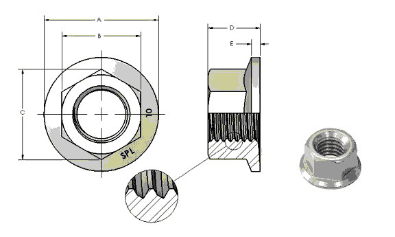 Stainless Steel Metric Flange Nuts Dimensions
